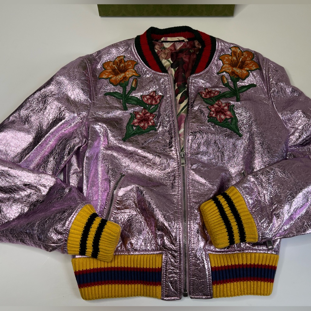 Gucci Floral Embroidered Metallic Jacket